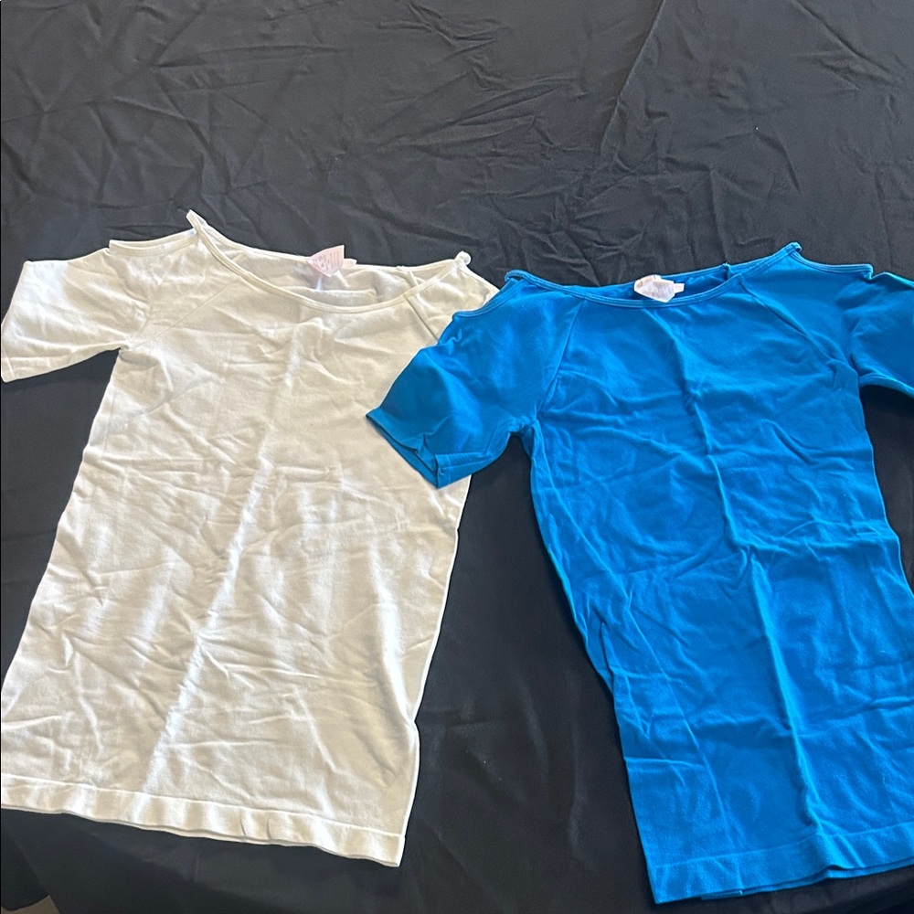 Women's Blue and White Cold Shoulder Tops